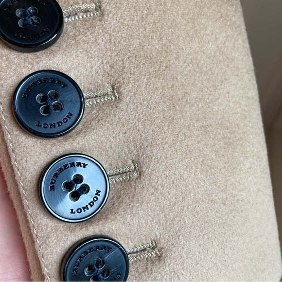 BURBERRY Camel Virgin Wool Cashmere Double Breasted Pea Coat Fox Fur Collar - Picture 10 of 11